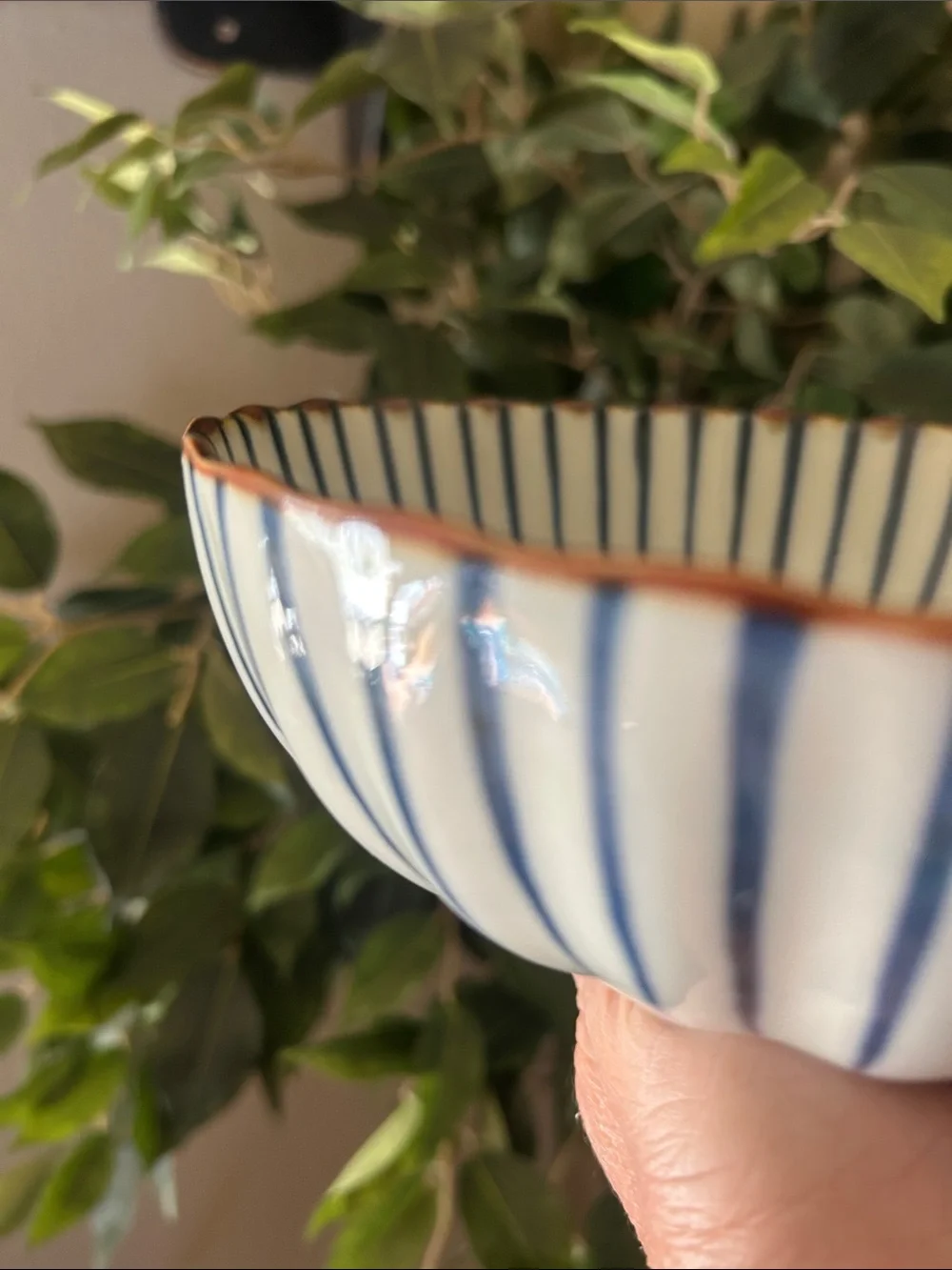 Vintage Japanese Tokusa Blue & White Fluted Ceramic Bowl.